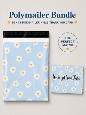 40-Piece Daisy Mailing Bundle | 10x13 Polymailers + 4x6 Thank You Cards 🌼